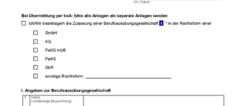 Ausschnitt Musterformular der RAK Düsseldorf