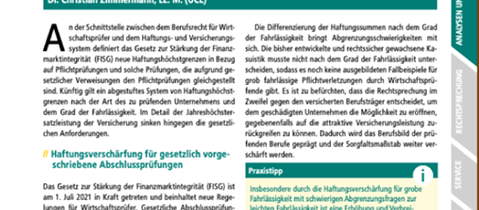 Ausschnitt aus dem Fachartikel über FISG-Implikationen auf den Versicherungsschutz