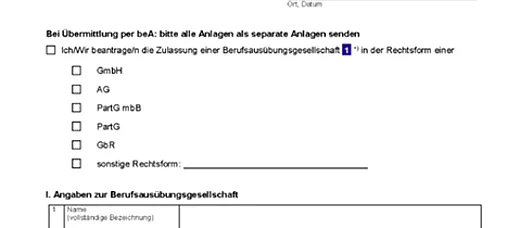 Ausschnitt Musterformular der RAK Düsseldorf